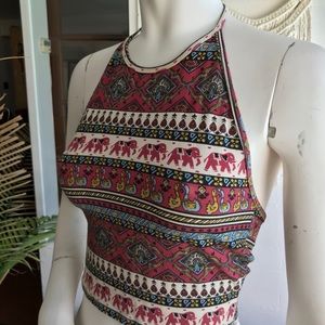 Title Unknown Elephant Print Halterneck Crop Top